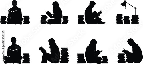 Silhouette sequence of people sitting on a bench isolated on transparent background