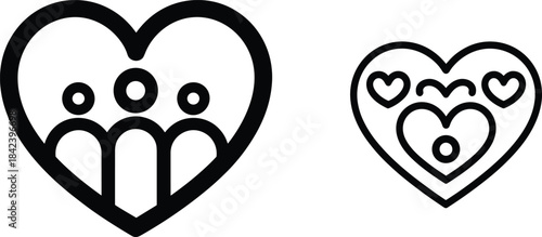 Family heart icons, love and community symbols, people together, unity illustration, supportive group design, relationship care concept graphics