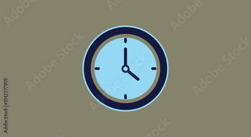 A flat illustration of a clock face at 4 o'clock, with navy hands and numbers, set against a brown background