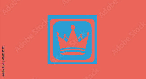 A stylized crown within a square in a vibrant two-tone color palette