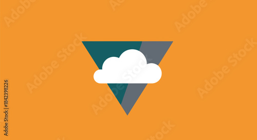 A white cloud graphic sits within a triangle, against a tangerine orange background