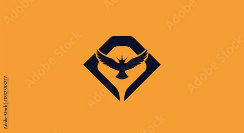 A black bird emblem with spread wings, centered in a dark rhombus shape on an orange field