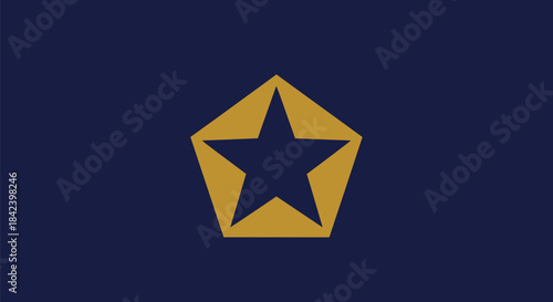 A navy background hosts a gold pentagon enclosing a navy star
