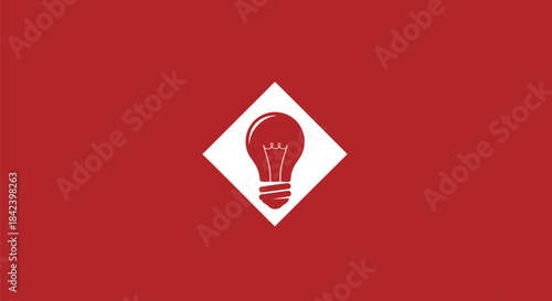 A red background with a white diamond containing a lightbulb illustration