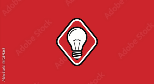 A red background with a central lightbulb icon inside a diamond shape