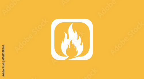 A white flame icon within a rounded square on a yellow background