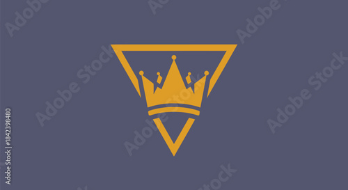 A gold crown within a triangle on a dark purple background. Geometric and regal