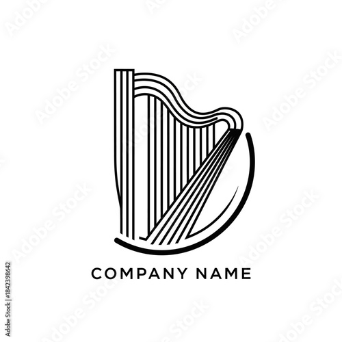 Elegant Harp Illustration for Music Company Logo Design.