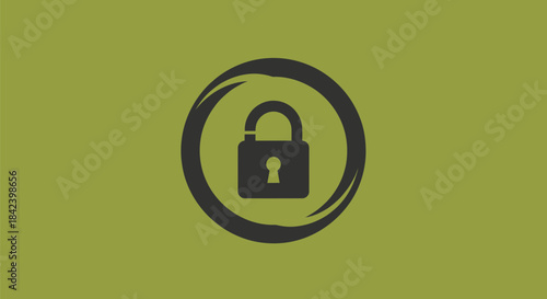 A black padlock silhouette inside a circle, set against an olive-green backdrop