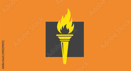 A yellow torch with flames, centered on a dark square, set against an orange background