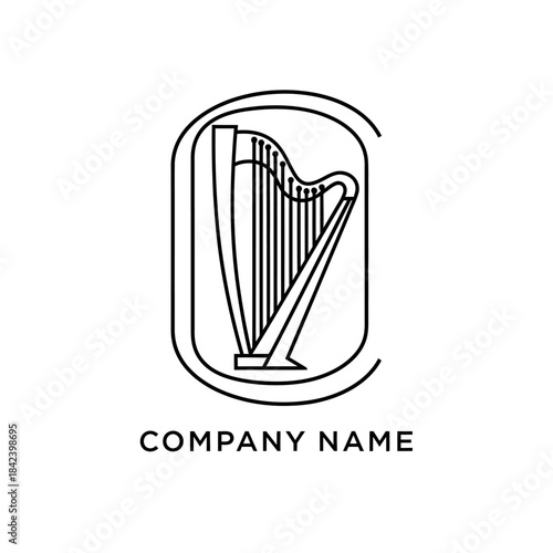 Elegant Harp Logo Design for Music Company or Classical Instrument Brand.