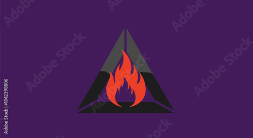 A stylized image featuring a burning flame enclosed within a geometric triangle