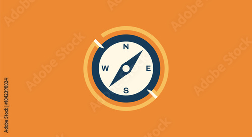 A stylized compass, a navigational tool, against an orange background
