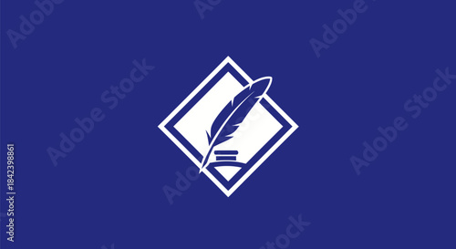 Blue flag with a white rhombus containing a feather quill and inkwell