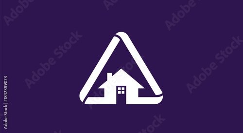 A white house silhouette within a modified triangle on a purple background