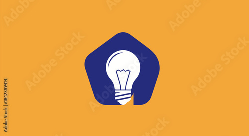 A white lightbulb inside a dark blue shape on an orange background, graphic illustration