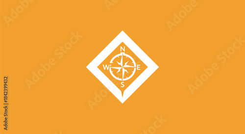 A white compass rose inside a white diamond against a light orange background
