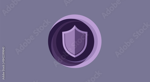 Purple shield icon centered in a circle of nested, dark-to-light violet rings on a purple background