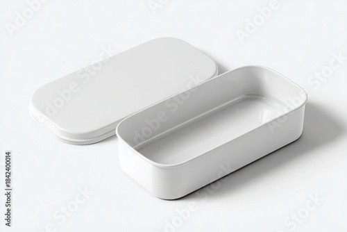 A minimalist white container set against a light background, showcasing a clean and modern design. Snack container mockup