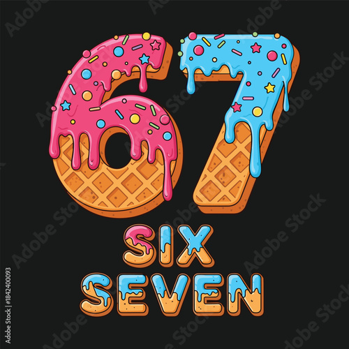 Pink leopard and checkerboard 67 Six Seven birthday design with bold animal print number 6, checkered pattern number 7, bow, stars and checkered border