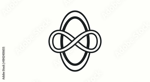 Black and white line art of an infinity symbol integrated with an oval shape