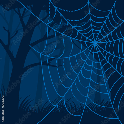 Stylized Spider Web Over Forest Silhouette Scene.ai