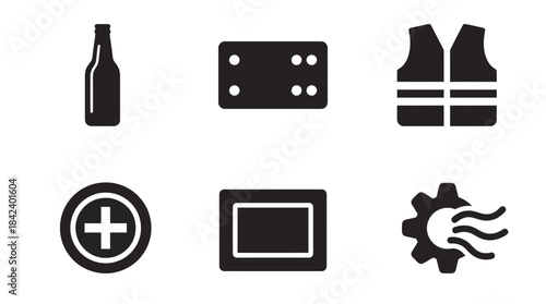 Minimalist digital control panel icons representing technology and device management with transparent background for seamless design integration