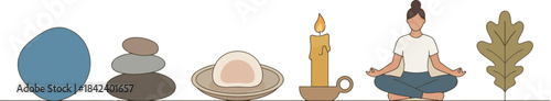 Minimalist Zen Meditation Scene with Natural Elements and Candlelight on Transparent Background
