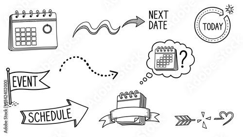 Hand drawn calendar and schedule icons set for planning and organization