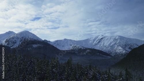 Rocks mountain peak snow winter coniferous forest Tatras Kaspravy up Poland