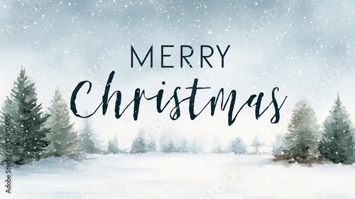 Merry Christmas watercolor winter forest greeting card