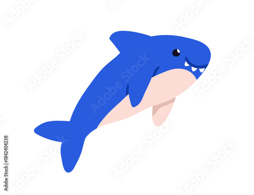 Cute funny baby shark, plush stuffed toy. Soft fish, sea and ocean animal smi...