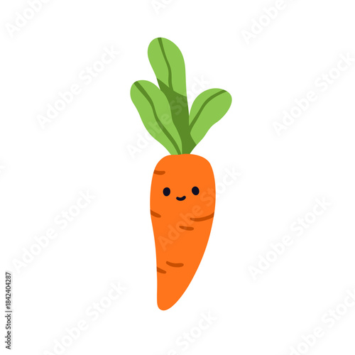 Cute funny carrot, stuffed plush toy. Kawaii food character, farm vegetable w...