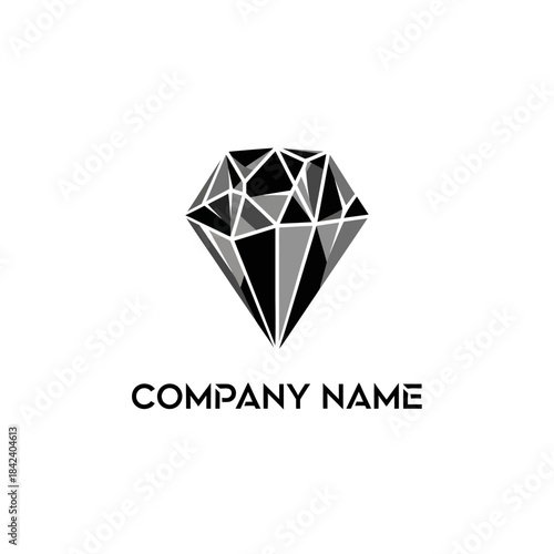 Geometric Diamond Logo Design with Faceted Gemstone and Company Name.