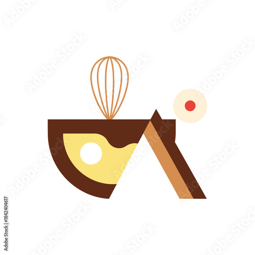 Geometric Dessert Preparation - Whisk, Bowl, and Flower Illustration.