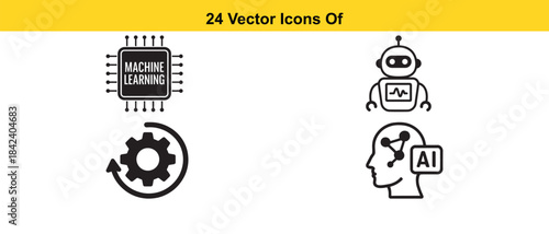 Illustrative vector icons depicting machine learning robotics and artificial intelligence concepts