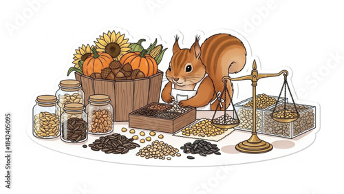 Squirrel Gathering Winter Nuts Preparation