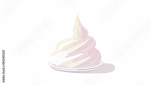 Digital illustration of a swirl of soft serve ice cream on a white plate with a pastel color palette and subtle shadow, set against a clean white background.