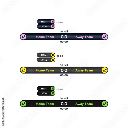 Set of sports broadcast templates sports game match team game in different color options
