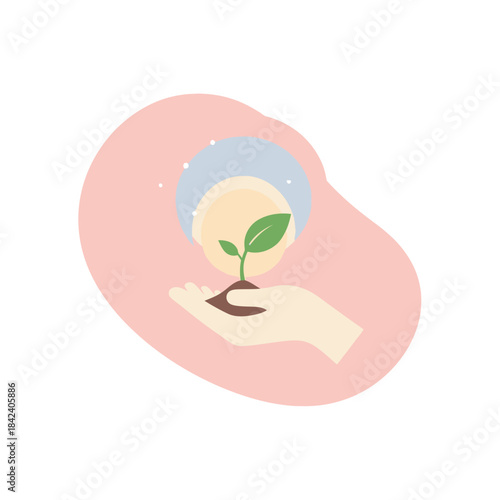 Hand Holding Sprout with Light, Symbolizing Growth and Environmental Care.
