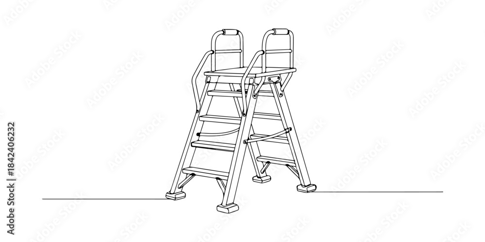 Obraz premium Continuous one line of a secure ladder with stable structure, fall prevention theme, hand drawn vector illustration.