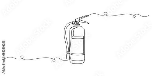 Continuous one line of a fire extinguisher, emergency response theme, hand drawn vector illustration.