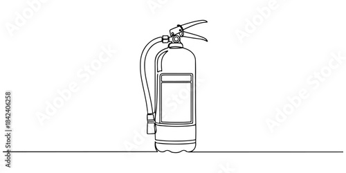 Continuous one line of a fire extinguisher, emergency response theme, hand drawn vector illustration.