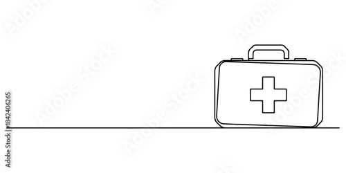 Continuous one line of a first aid kit, workplace health and safety theme, hand drawn vector illustration.