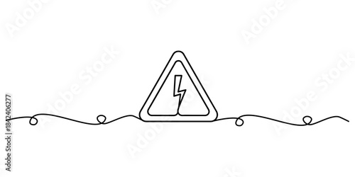 Continuous one line of a warning sign with defined triangular shape, danger awareness theme, hand drawn vector illustration.