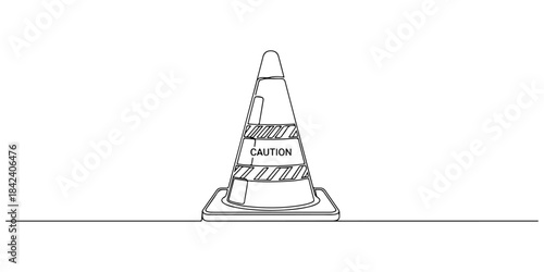 Continuous one line of a safety cone with clean bold outlines, caution and control zone theme, hand drawn vector illustration.