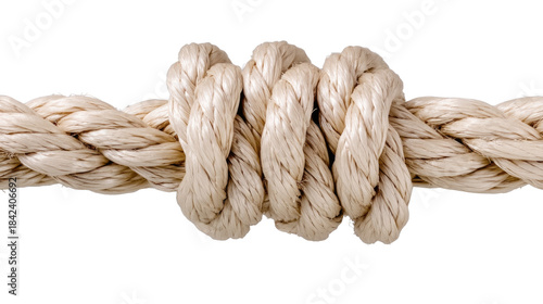 Close-Up of a Strong Natural Fiber Rope Knot Isolated on White Background
