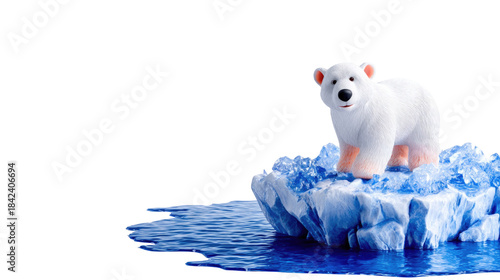 Polar Bear on Iceberg in Arctic Ocean Surrounded by Blue Water