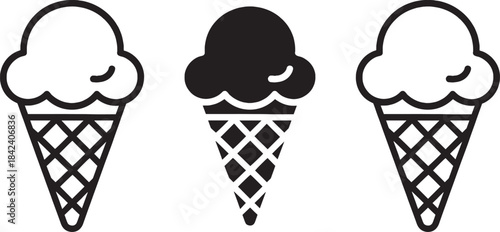 ice cream vectors icons set in filled and strokes on white background