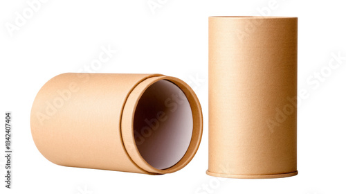 Brown Cardboard Tubes on a White Background for Packaging and Storage